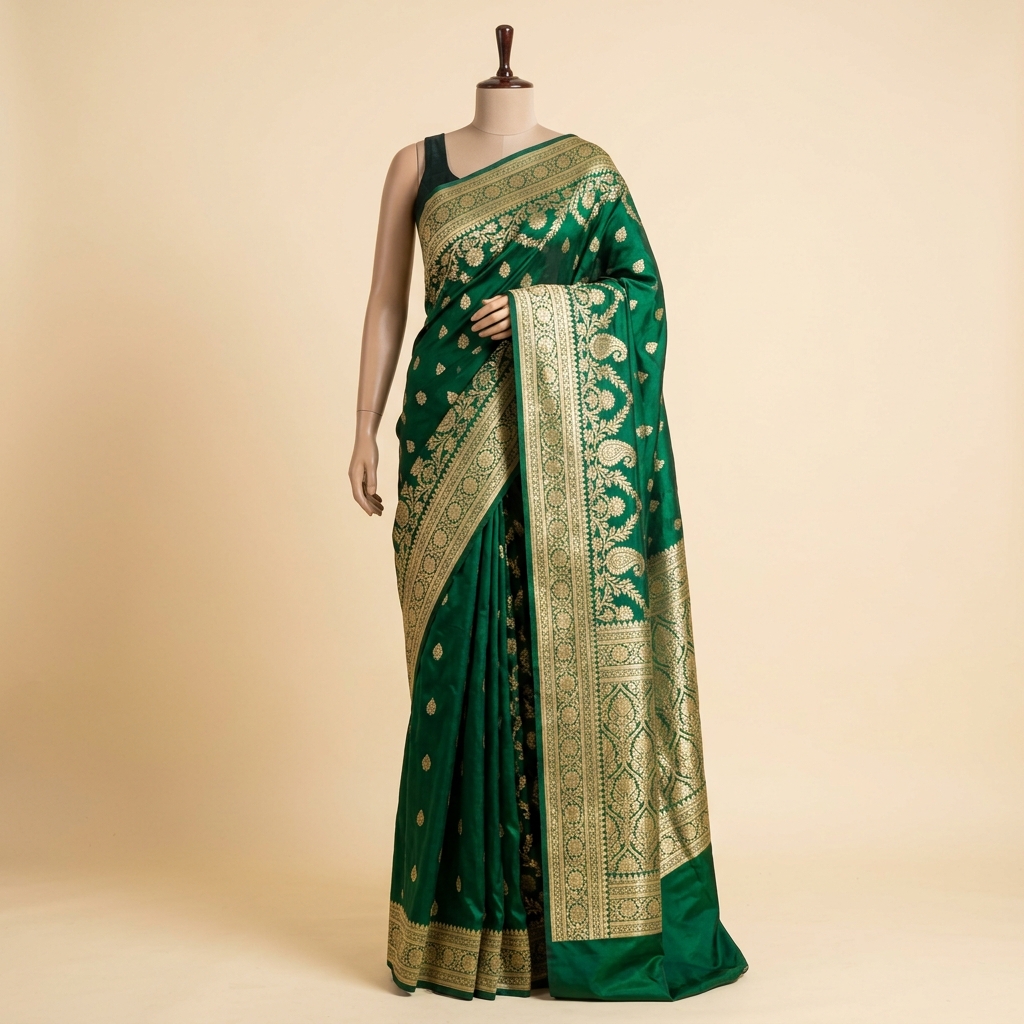Emerald Banarasi Silk Saree